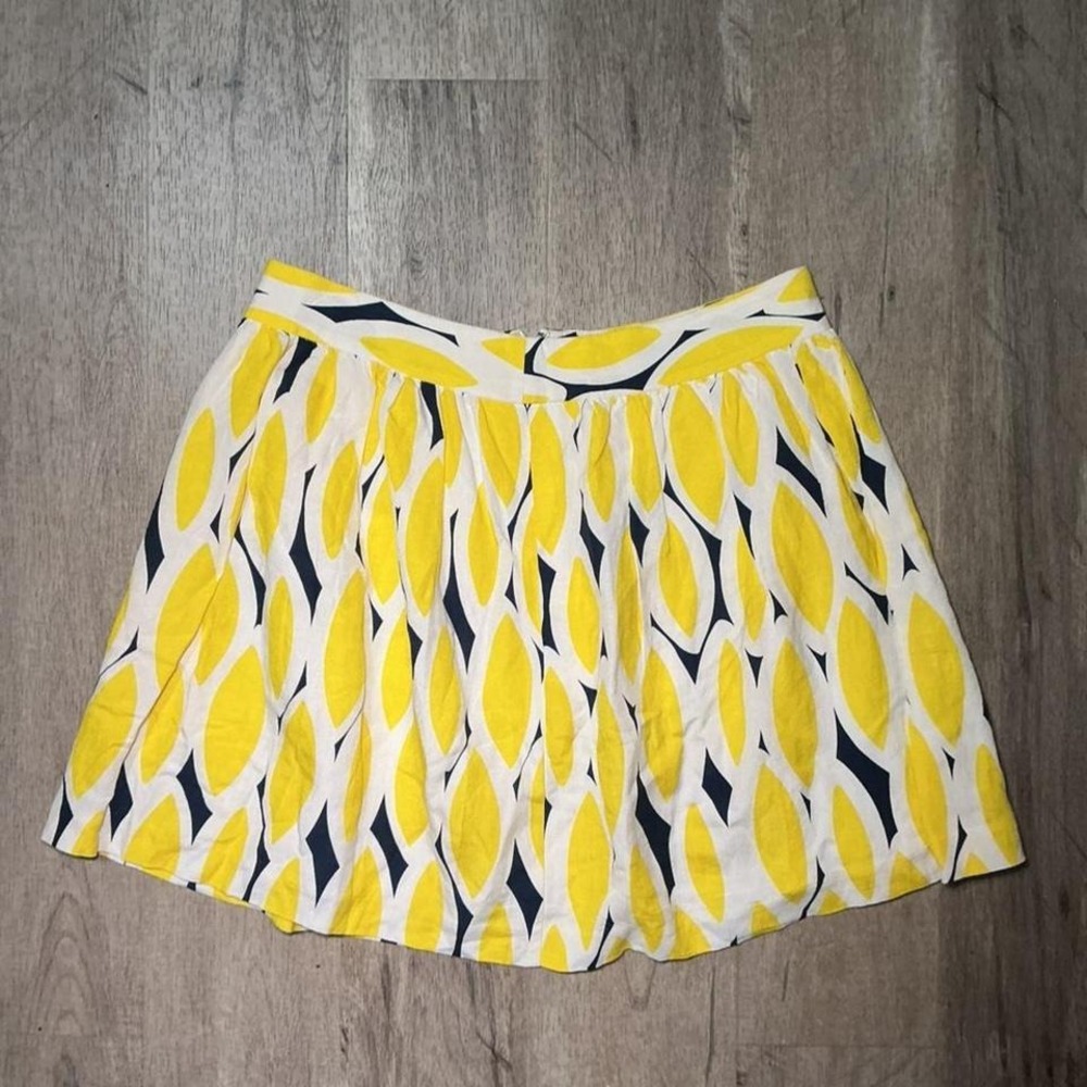 Kaari Blue Anthropologie Yellow Navy Abstract Print Mini Skirt Size 12 Summer‎